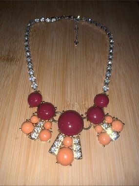 Fossil Gold and Silver Necklace with Burgundy and Peach Beads